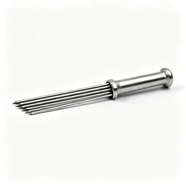 A set of steel pin punches with long parallel sided tips of graduated diameters