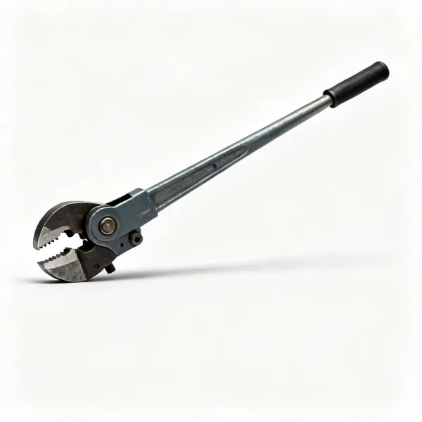 A manual rebar cutter with a long lever handle and heavy hardened cutting jaws