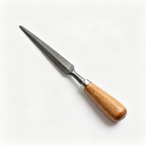 Round file: A round tapered engineers file with a wooden handle