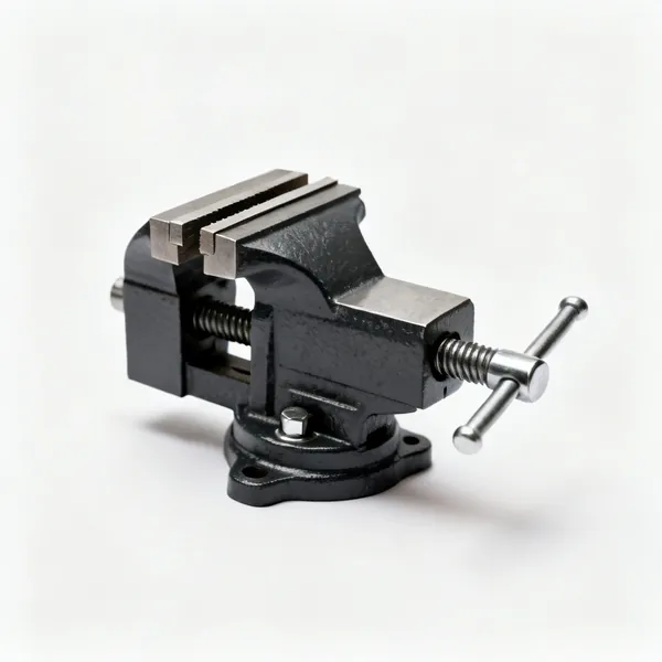 A bench vice with parallel jaws and a screw handle
