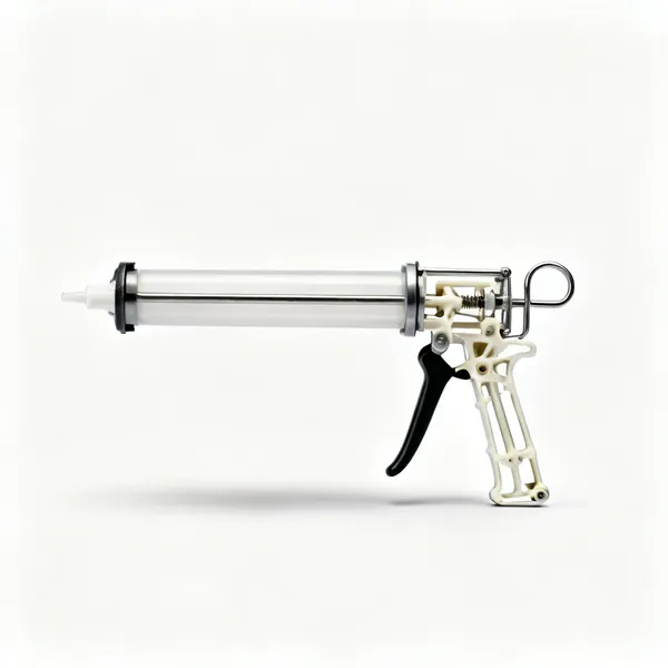 A skeleton caulking gun with a trigger and plunger rod