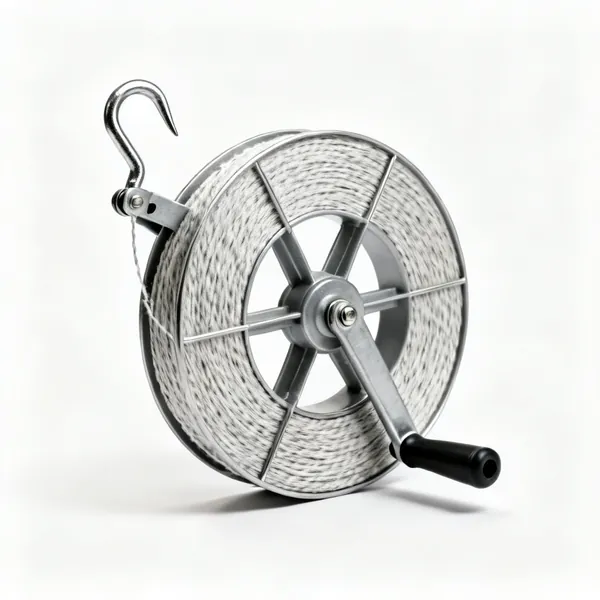 A chalk line reel with a hook and crank handle