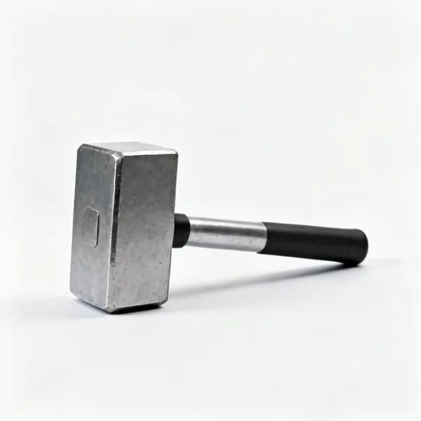 A club hammer with a heavy rectangular steel head and short handle