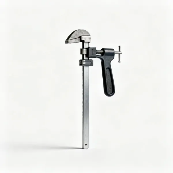 An F clamp with a sliding arm on a steel bar
