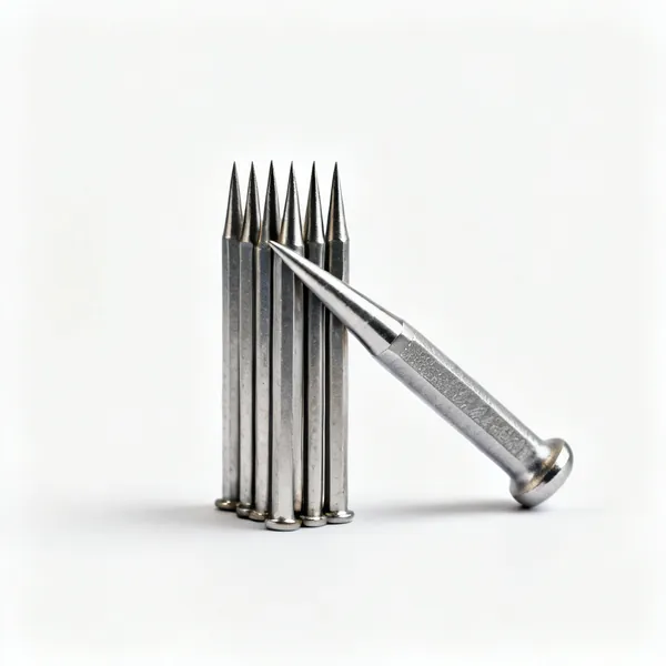 A set of steel nail punches with tapered tips