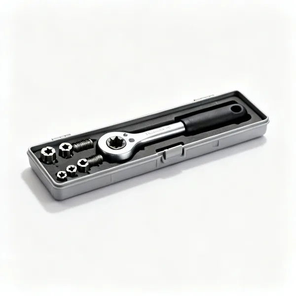 A tap and die set in a case with a tap wrench