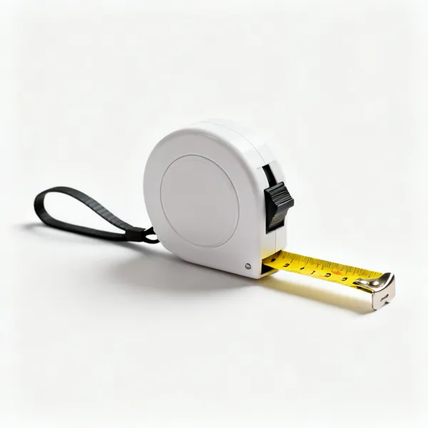 A retractable tape measure with a yellow blade and belt clip