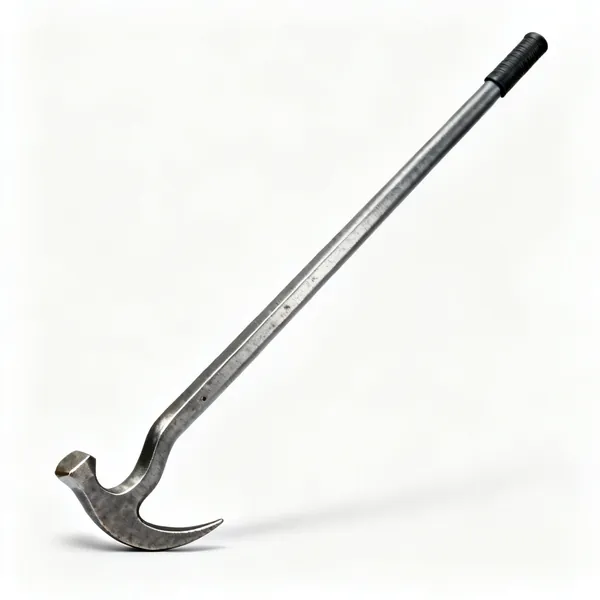 A long steel wrecking bar with a curved claw end