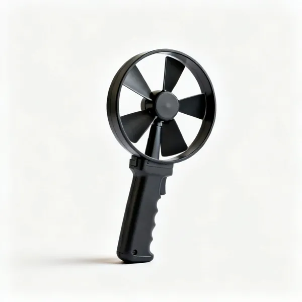 A handheld vane anemometer air flow meter