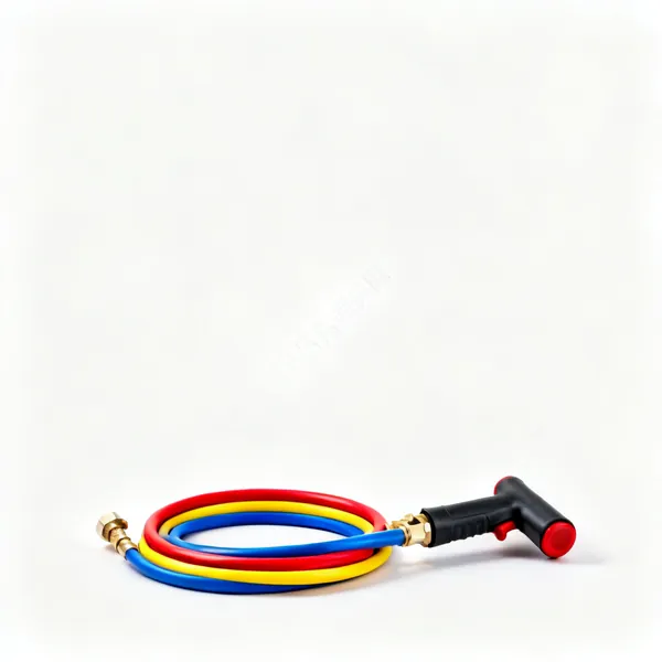 Refrigeration charging hoses in red blue and yellow