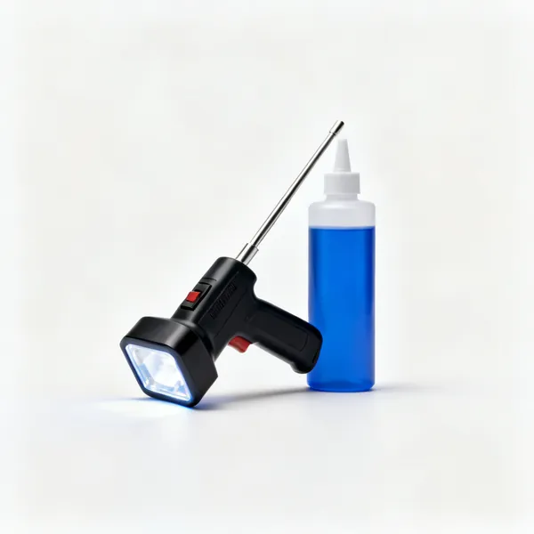 UV dye & lamp: A UV leak detection lamp with dye bottle