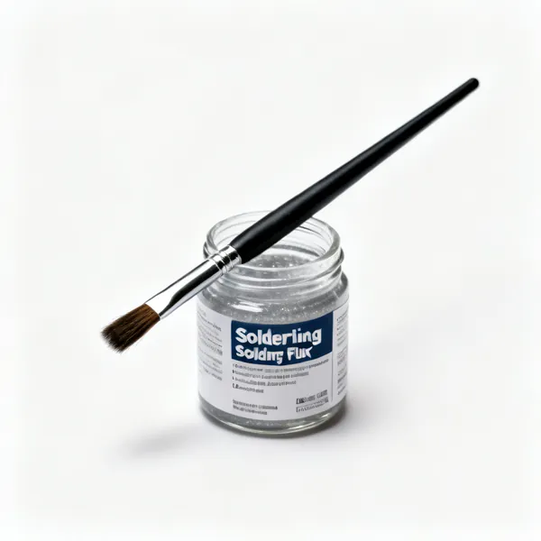 A jar of soldering flux with a brush