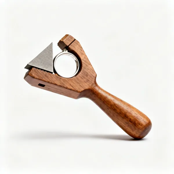 A wooden jewellers ring clamp with a wedge