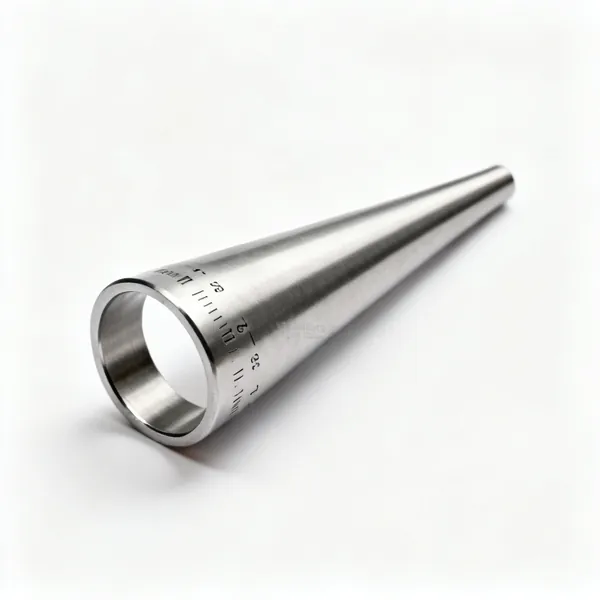 A tapered steel ring mandrel with size markings
