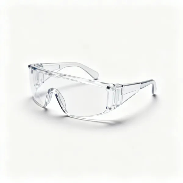 A pair of clear safety glasses