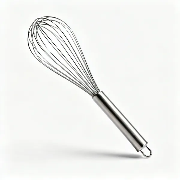 A stainless steel balloon whisk with many thin wires