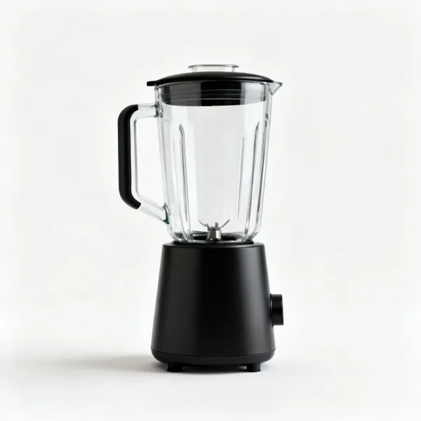 A countertop blender with a clear jug and a black base