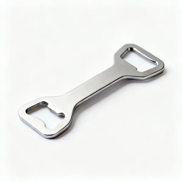 A flat metal bottle opener
