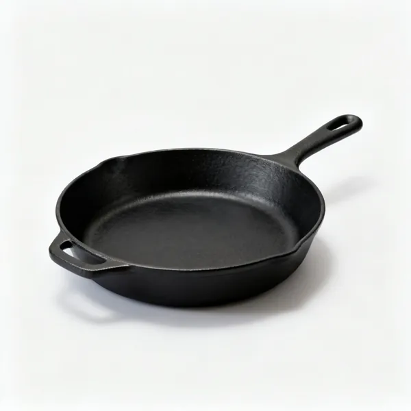 A black cast iron skillet with a short handle