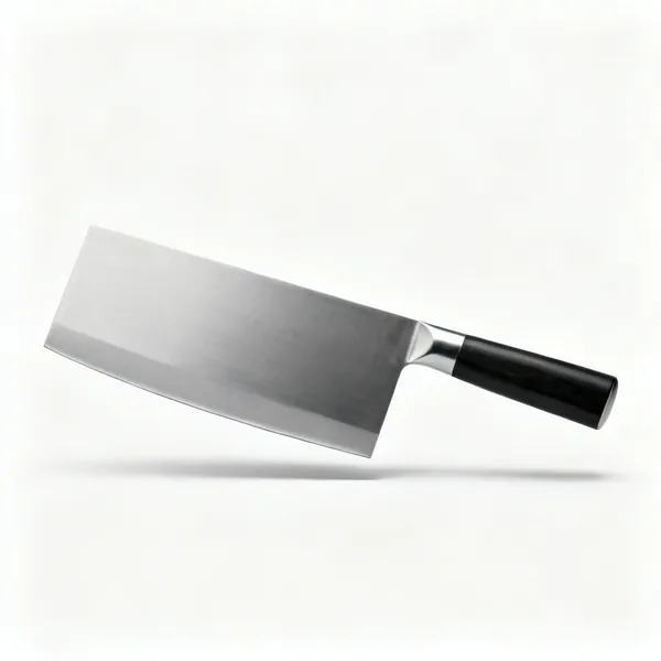 A heavy rectangular Chinese cleaver with a wide flat blade