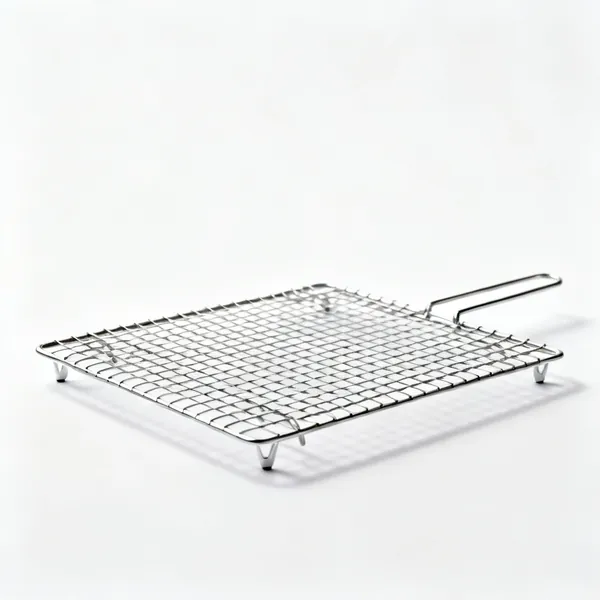 A rectangular wire cooling rack raised on small feet