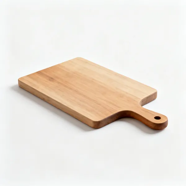 A rectangular wooden cutting board