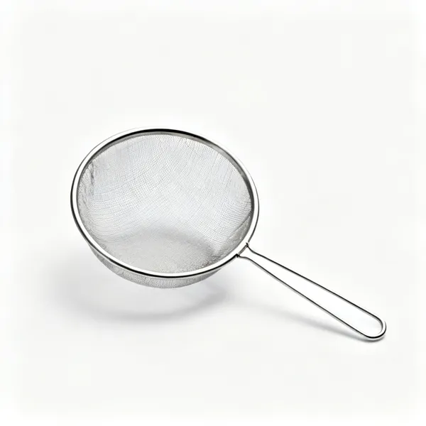 Fine-mesh sieve: A round fine wire mesh sieve with a long handle