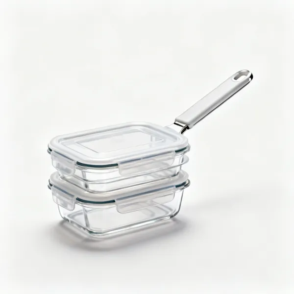 A set of stacked clear airtight food storage containers with lids