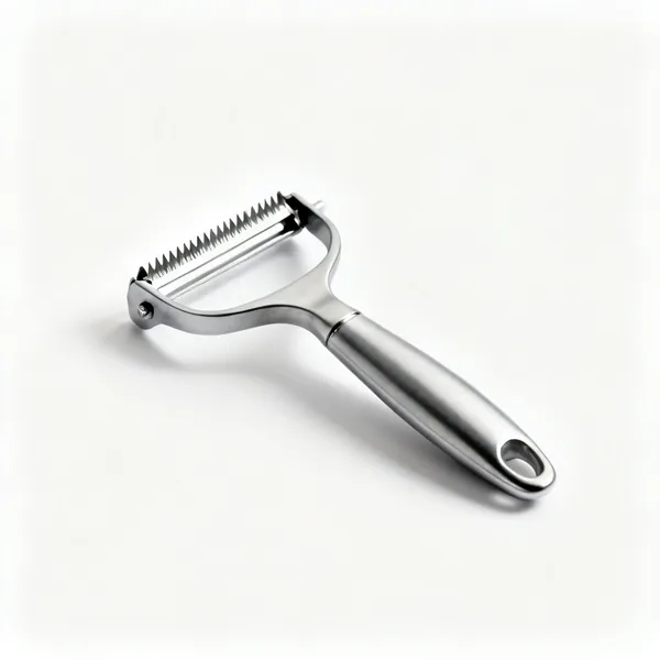 A julienne peeler with a toothed serrated blade
