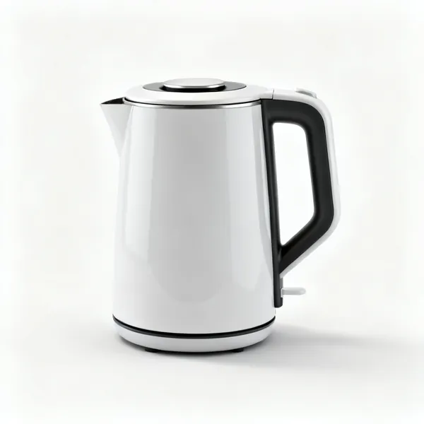 An electric kettle with a handle and lid