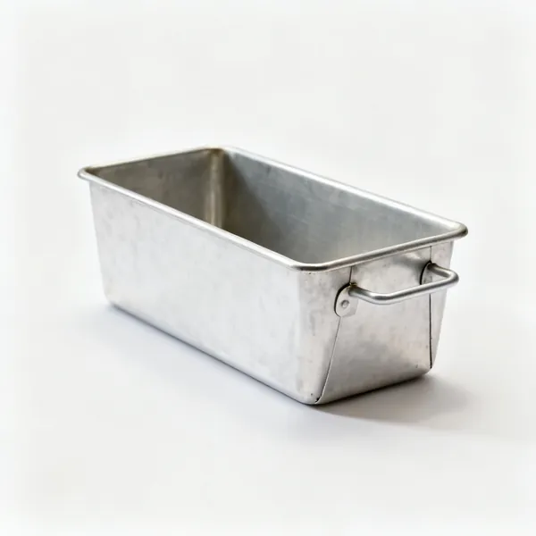 A rectangular metal loaf tin