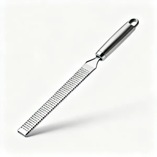 A long narrow microplane zester with a fine rasp surface and handle