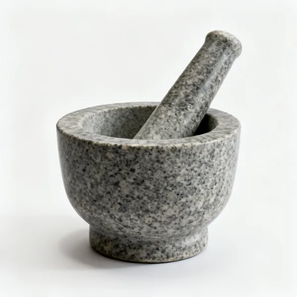 A heavy granite mortar and pestle