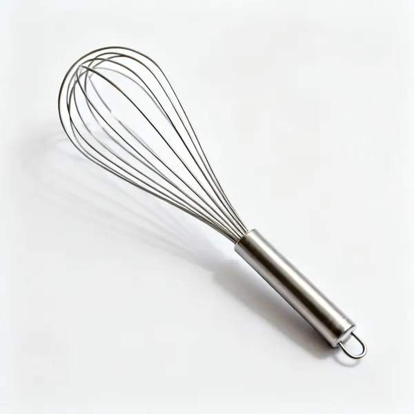 A pastry blender with curved stiff wires and a handle