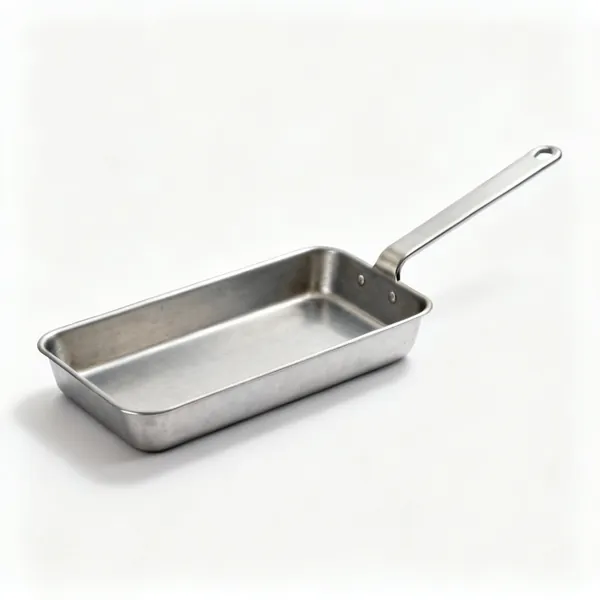 A rectangular metal roasting tin with low sides