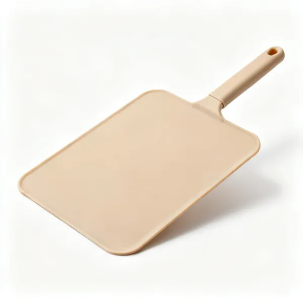 A flat beige silicone baking mat