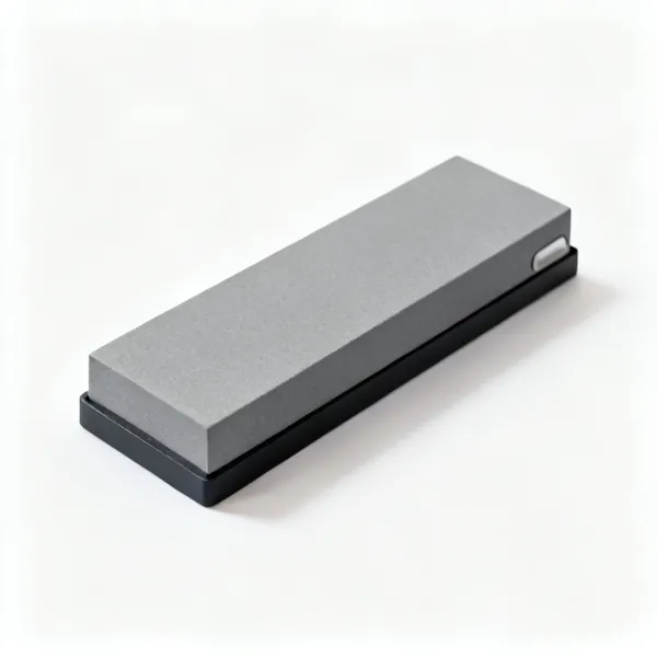A rectangular grey sharpening whetstone block