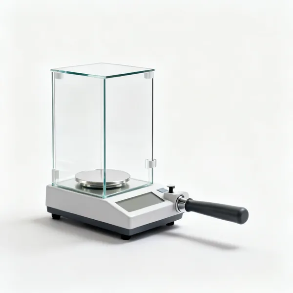 An analytical balance with a glass draught shield