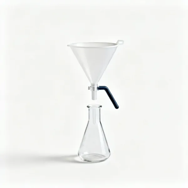 Buchner funnel & flask: A Buchner funnel on a filtration flask