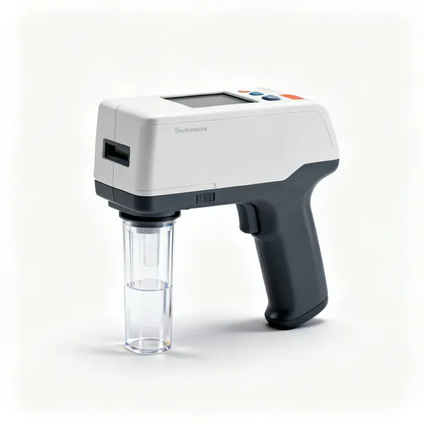 A laboratory colorimeter with a cuvette