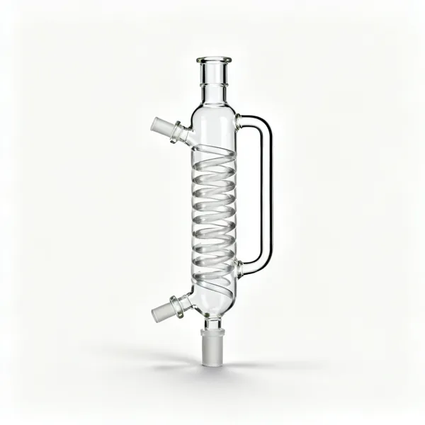 A glass Liebig condenser with hose connections