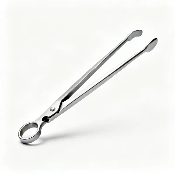 A pair of steel crucible tongs