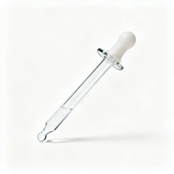 A glass dropping pipette with a rubber teat