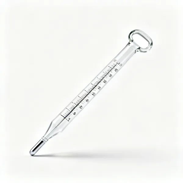 A glass laboratory thermometer with a scale