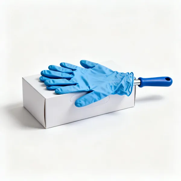 Nitrile gloves: A box of blue nitrile laboratory gloves
