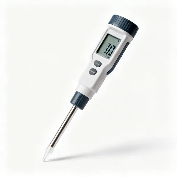 A digital pH meter with a probe