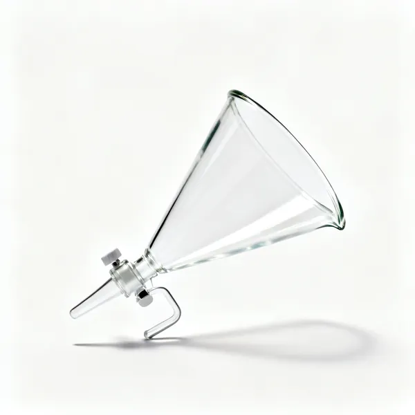 A glass separating funnel with a stopcock