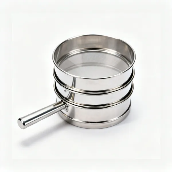 Stacked laboratory test sieves