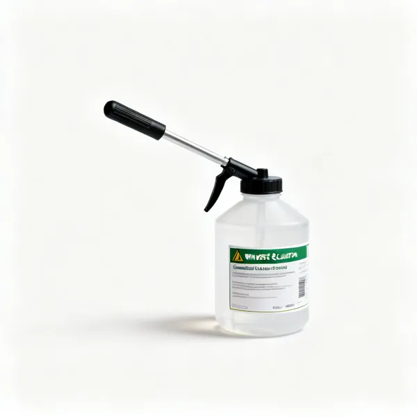 Waste containers: Labelled chemical waste collection bottles