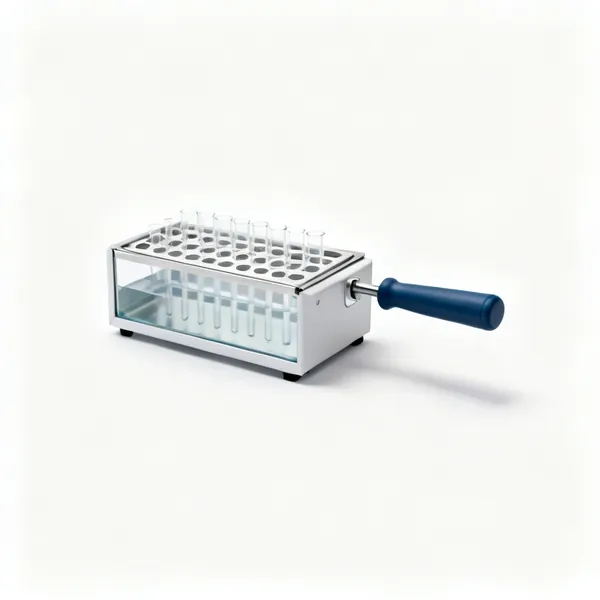 A laboratory water bath with racks